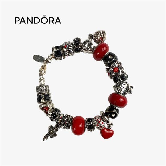 Silver charm bracelet filled with love themed red and Valentine’s Day charms - Picture 1 of 8